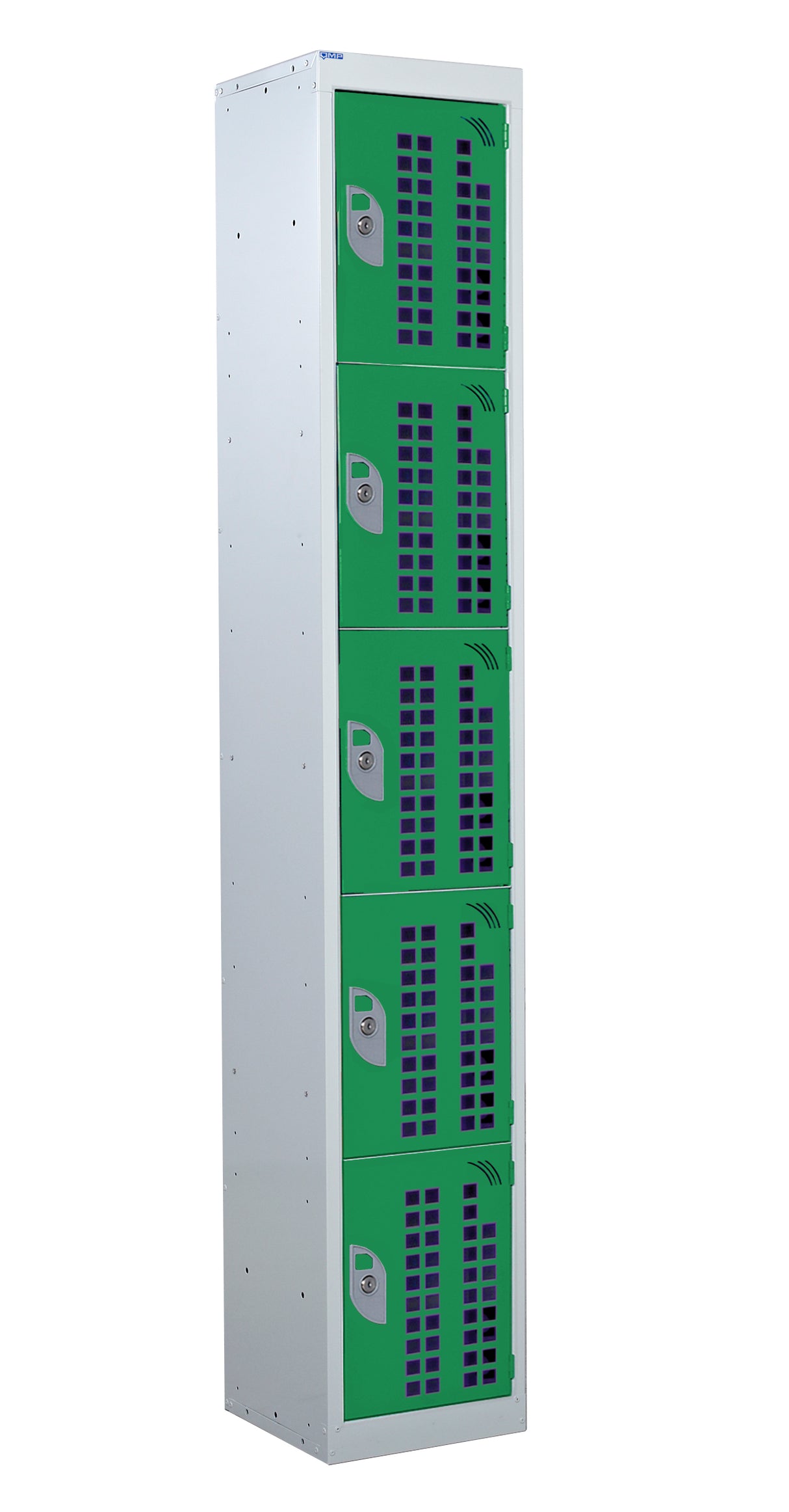 Perforated Door Locker 1800x450x450 - 5 Compartments - Green