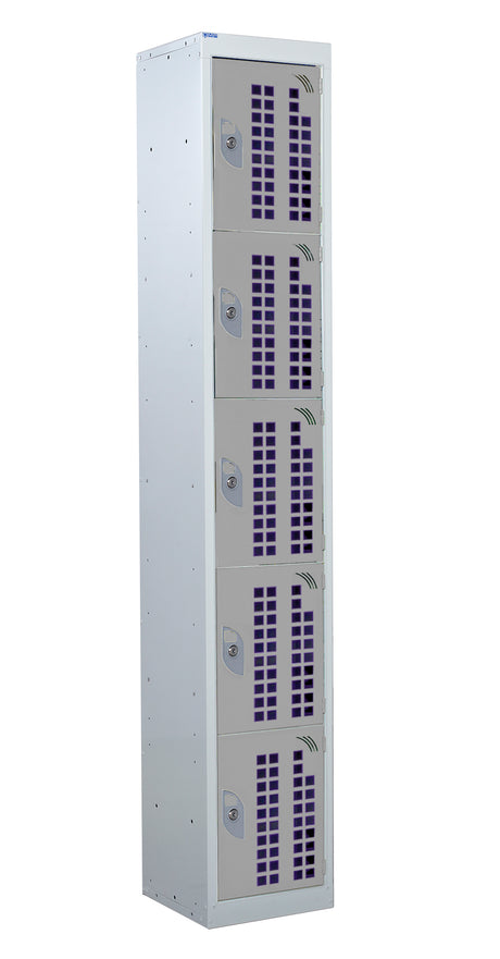 Perforated Door Locker 1800x450x450 - 5 Compartments - Light Grey