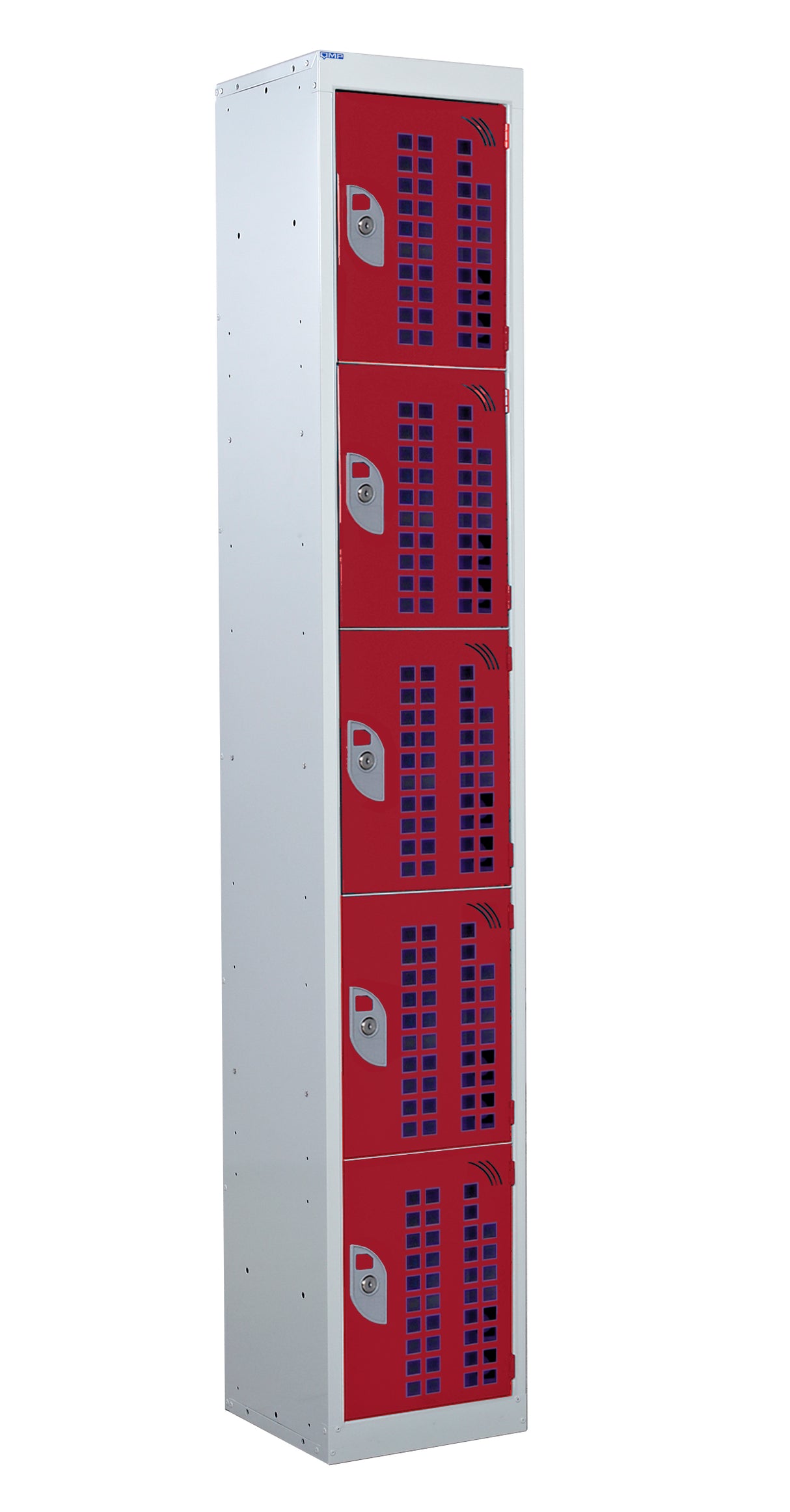 Perforated Door Locker 1800x300x450 - 5 Compartments - Red
