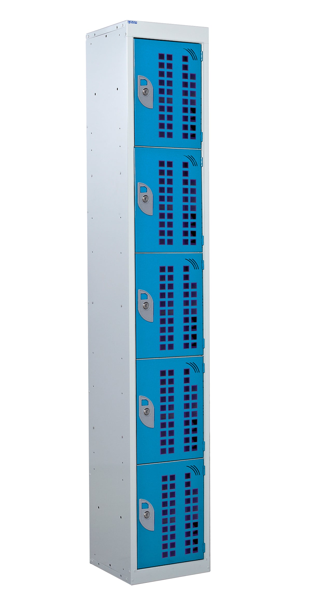Perforated Door Locker 1800x300x300 - 5 Compartments - Light Blue