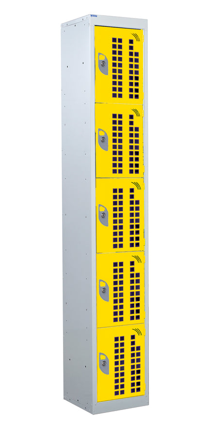 Perforated Door Locker 1800x450x450 - 5 Compartments - Yellow