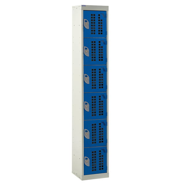 Perforated Door Locker 1800x300x300 - 6 Compartments - Blue