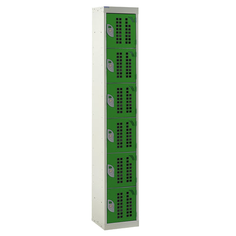 Perforated Door Locker 1800x450x450 - 6 Compartments - Green