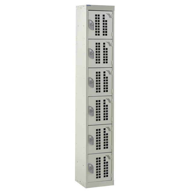 Perforated Door Locker 1800x300x450 - 6 Compartments - Light Grey