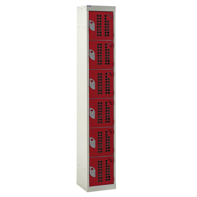 Perforated Door Locker 1800x450x450 - 6 Compartments - Red