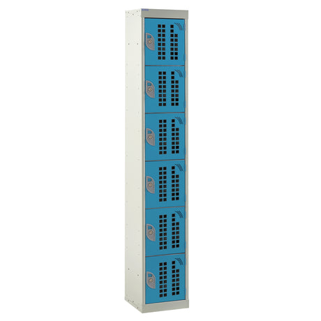 Perforated Door Locker 1800x300x450 - 6 Compartments - Light Blue