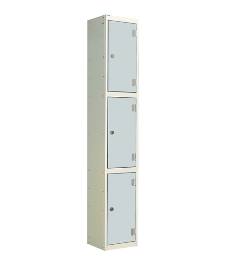 Laminate Door Lockers - 1800x300x300mm 3 Compartments - Light Grey