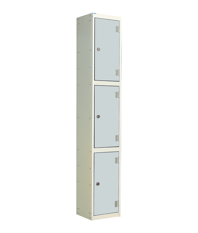 Laminate Door Lockers - 1800x300x300mm 3 Compartments - Light Grey