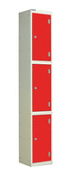 Laminate Door Lockers - 1800x300x300mm 3 Compartments - Spectrum Red