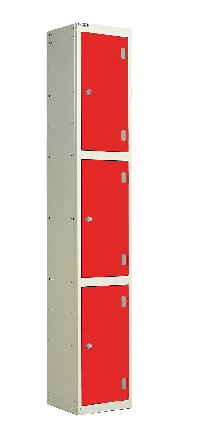 Laminate Door Lockers - 1800x300x450mm 3 Compartments - Spectrum Red