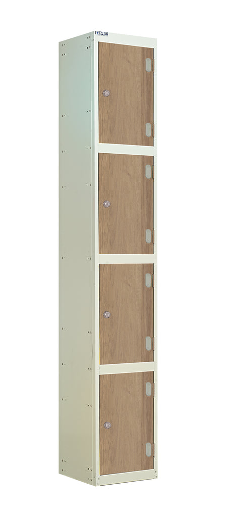 Laminate Door Lockers - 1800x300x300mm 4 Compartments - Oak