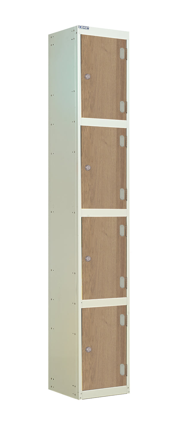 Laminate Door Lockers - 1800x300x450mm 4 Compartments - Oak