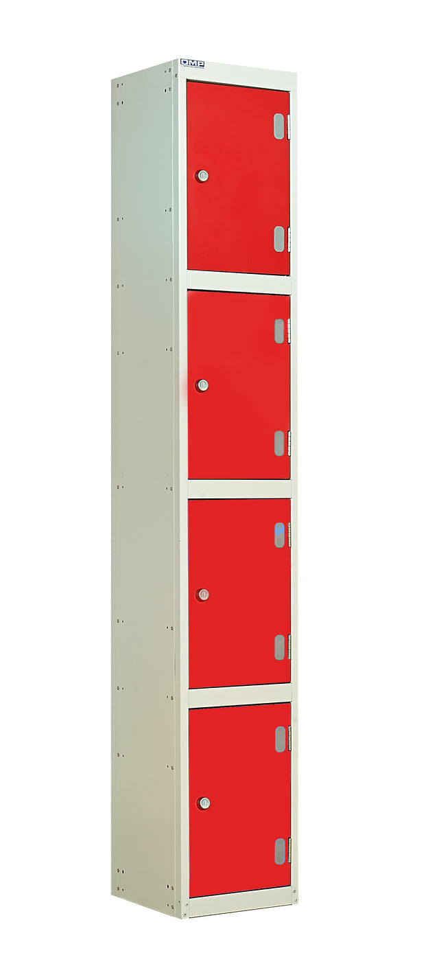 Laminate Door Lockers - 1800x300x450mm 4 Compartments - Spectrum Red