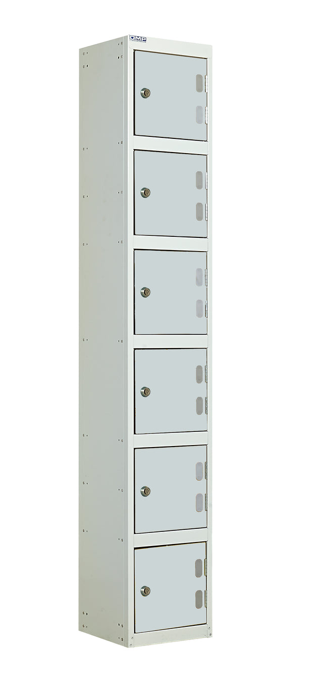 Laminate Door Lockers - 1800x300x300mm 6 Compartments - Light Grey