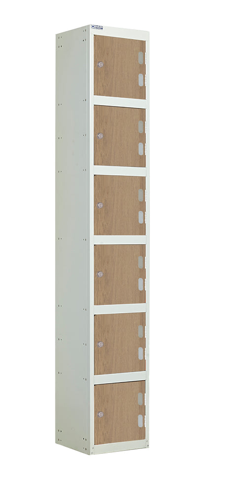 Laminate Door Lockers - 1800x300x300mm 6 Compartments - Oak
