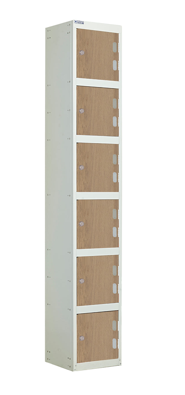 Laminate Door Lockers - 1800x300x450mm 6 Compartments - Oak