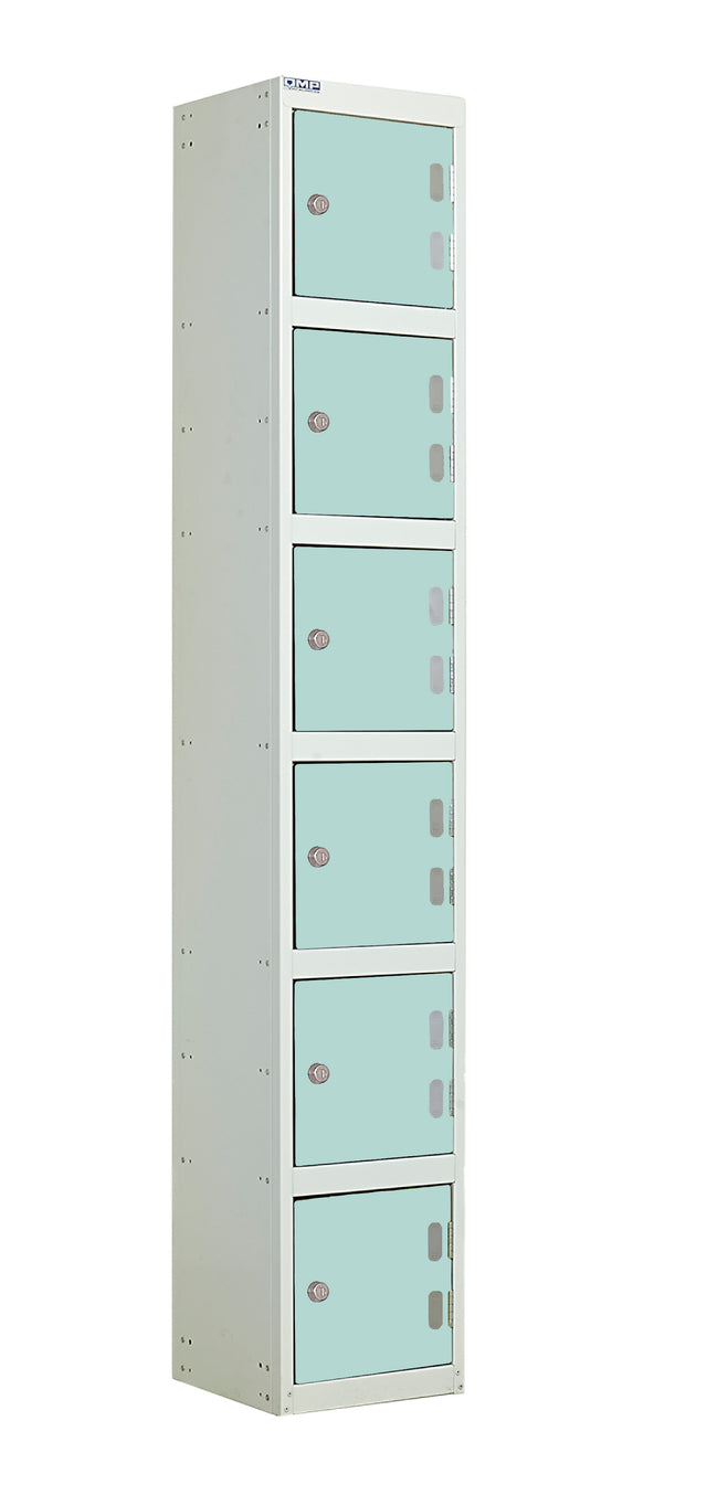 Laminate Door Lockers - 1800x300x450mm 6 Compartments - Aquamarine