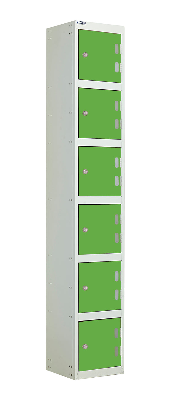 Laminate Door Lockers - 1800x300x300mm 6 Compartments - Vibrant Green