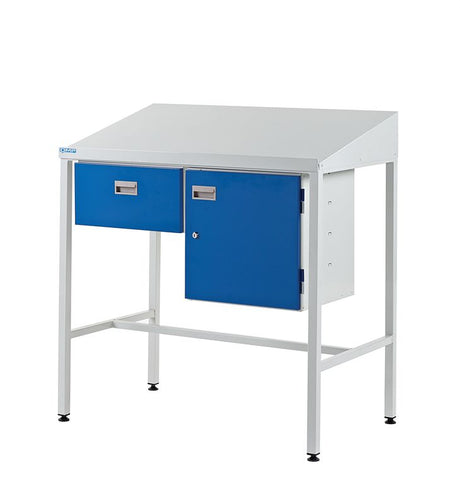 Sloping Top Workstation with Single Drawer & Cupboard 1060.1000.600