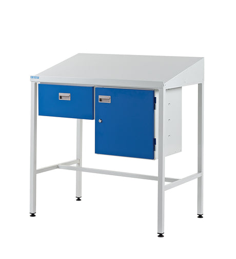 Sloping Top Workstation with Single Drawer & Cupboard 1060.1000.600