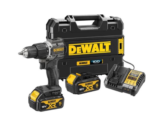 DEWALT 100 Year 2 x 5Ah Li-Ion Brushless Compact Combi Drill - Batteries, Charger & TSTAK Case
