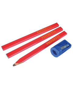 Faithfull Carpenters' Pencils Red (Pack 3 + Sharpener)