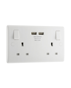 Masterplug Switched Socket 2-Gang 13A with 2 x USB Ports