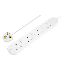 Masterplug Extension Lead 240V 4-Gang 13A White Switched 2m