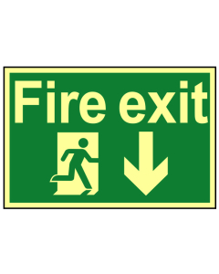 Scan Fire Exit Running Man Arrow Down - Photoluminescent 300 x 200mm