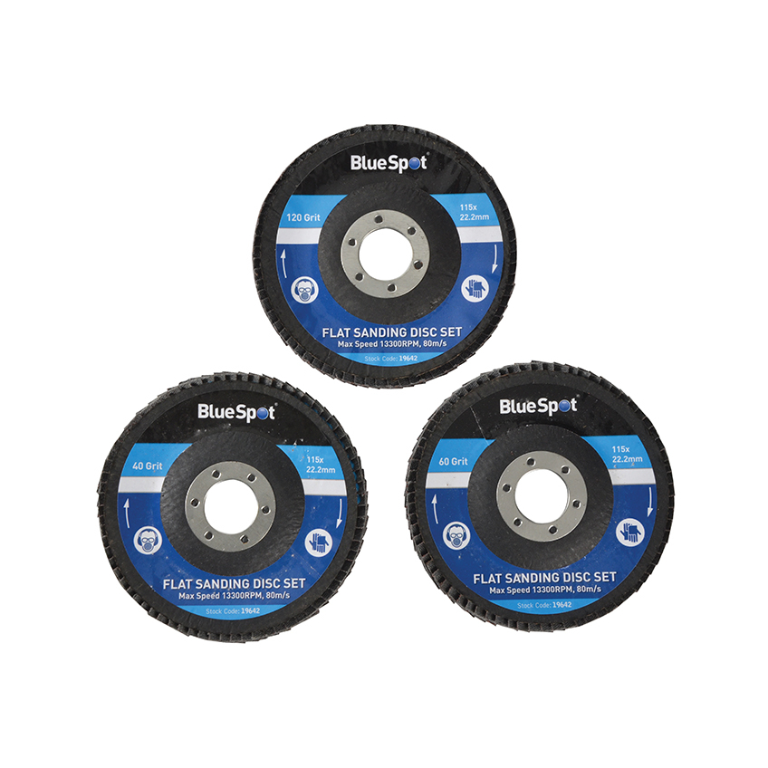BlueSpot Tools Sanding Flap Disc Set 3 Piece 115mm (4.1/2in)