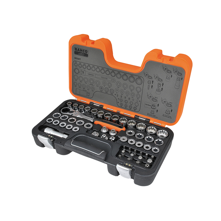 Bahco S530T 1/2in Drive Pass-Through Socket Set, 53 Piece
