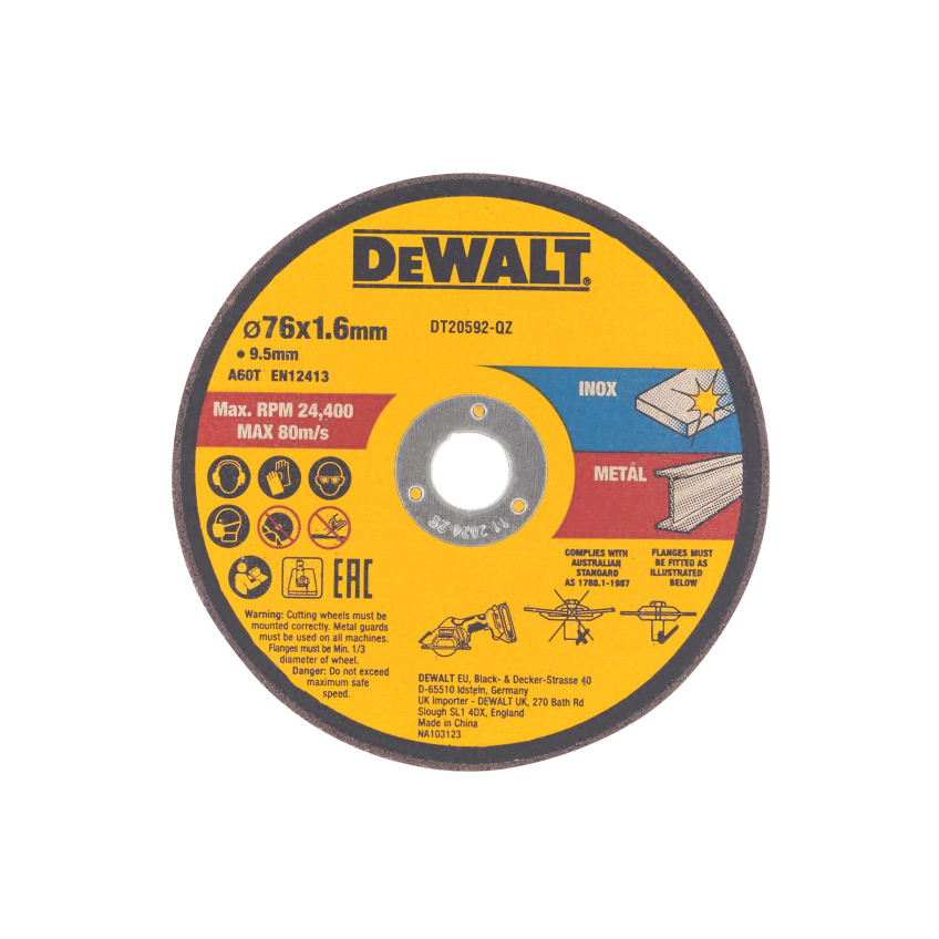 DEWALT DT20592 Bonded Abrasive Cutting Disc 76 x 1.6 x 9.5mm (3 Pack)