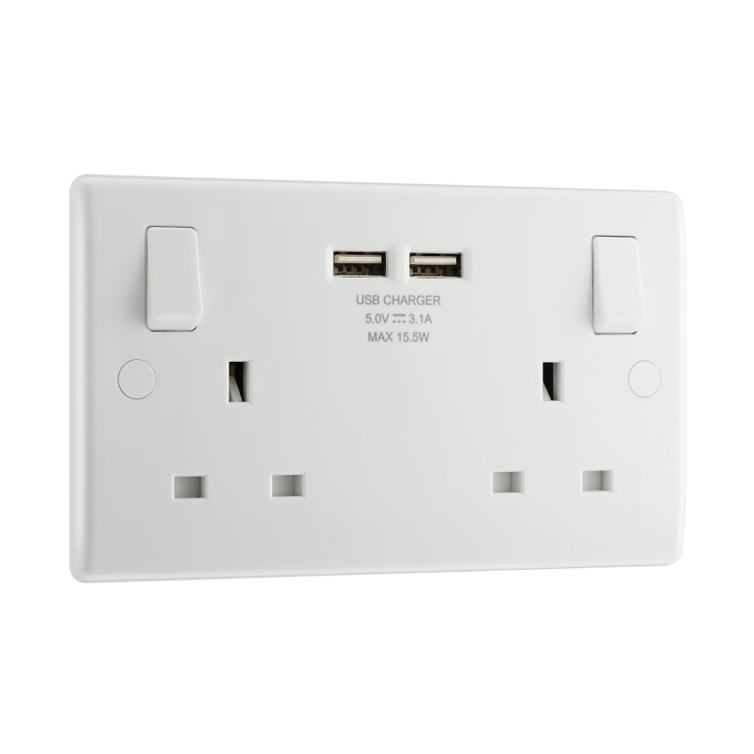 Masterplug Switched Socket 2-Gang 13A with 2 x USB Ports