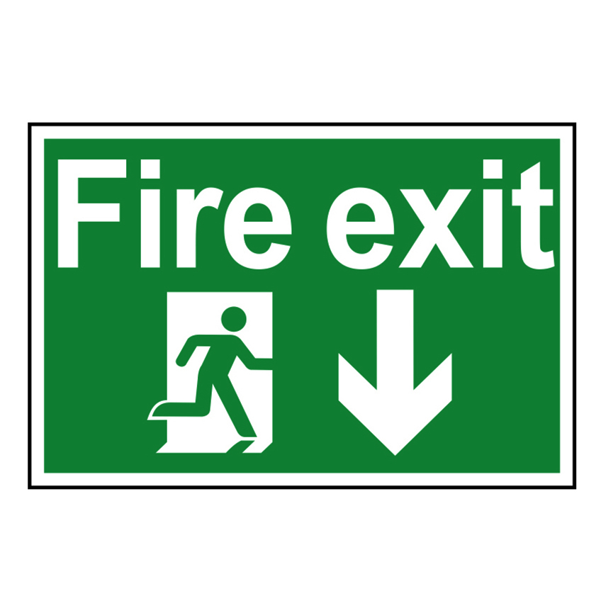 Scan Fire Exit Running Man Arrow Down - PVC Sign 300 x 200mm