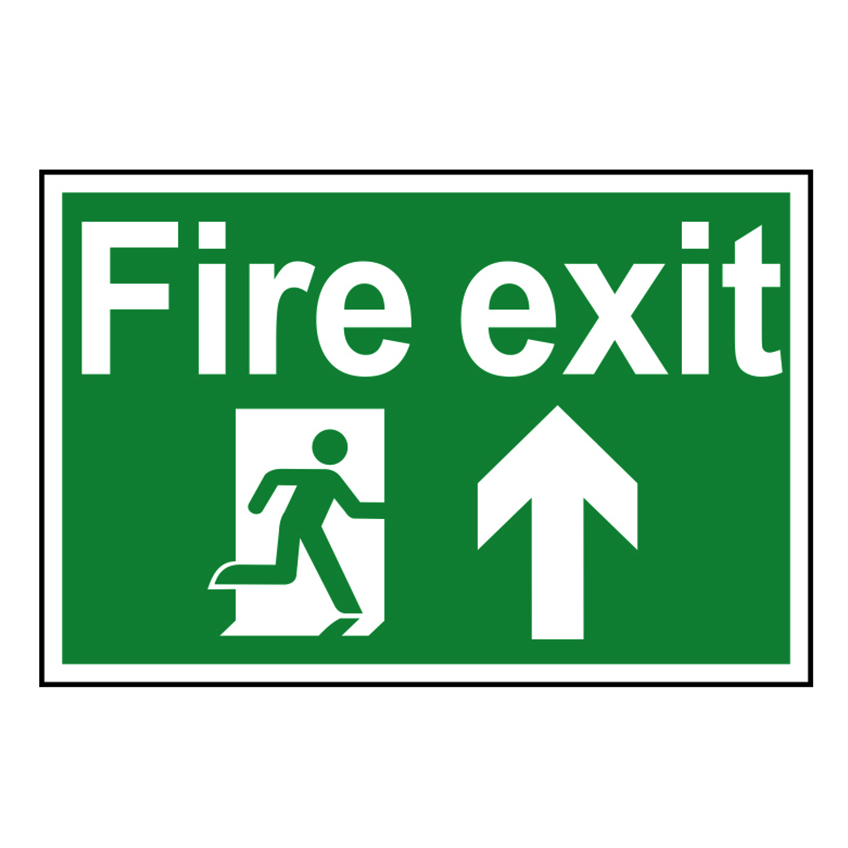 Scan Fire Exit Running Man Arrow Up - PVC Sign 300 x 200mm