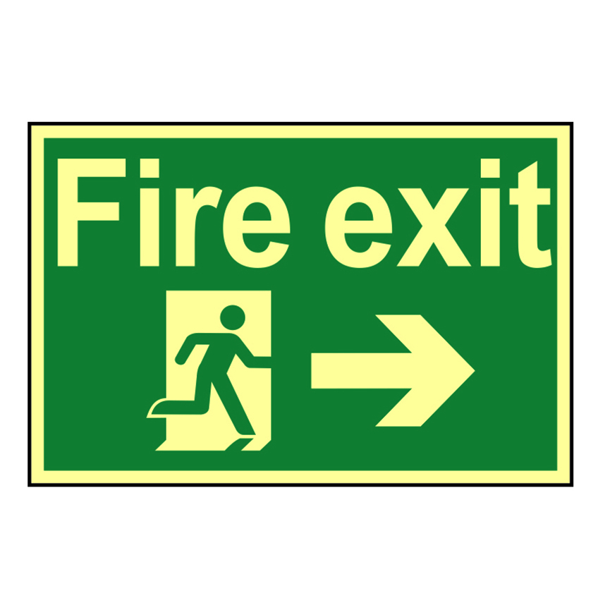 Scan Fire Exit Running Man Arrow Right - Photoluminescent 300 x 200mm