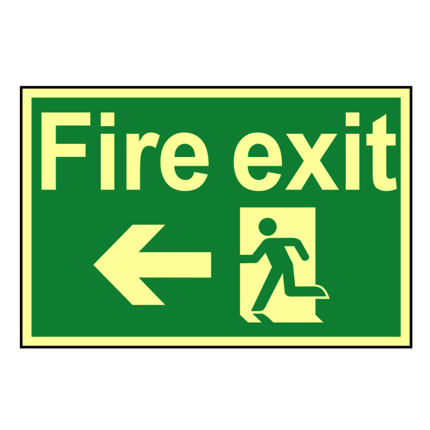 Scan Fire Exit Running Man Arrow Left - Photoluminescent 300 x 200mm