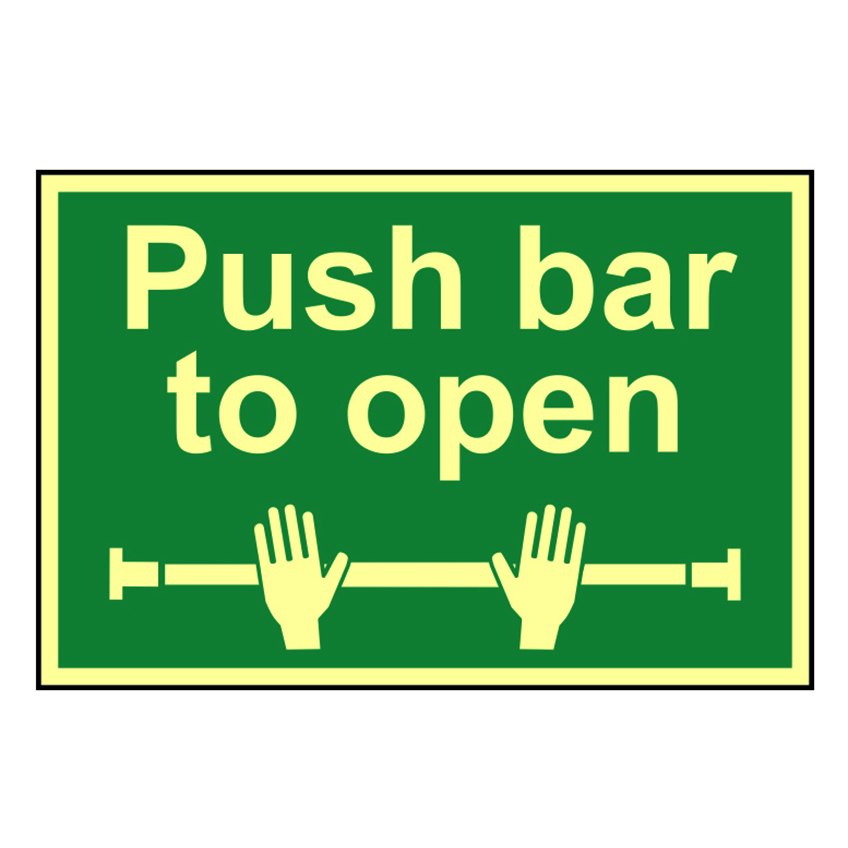 Scan Push Bar To Open - Photoluminescent 300 x 200mm