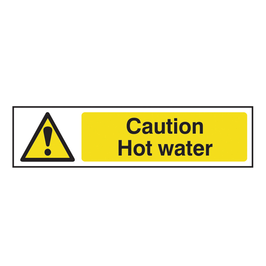 Scan Caution Hot Water - PVC Sign 200 x 50mm